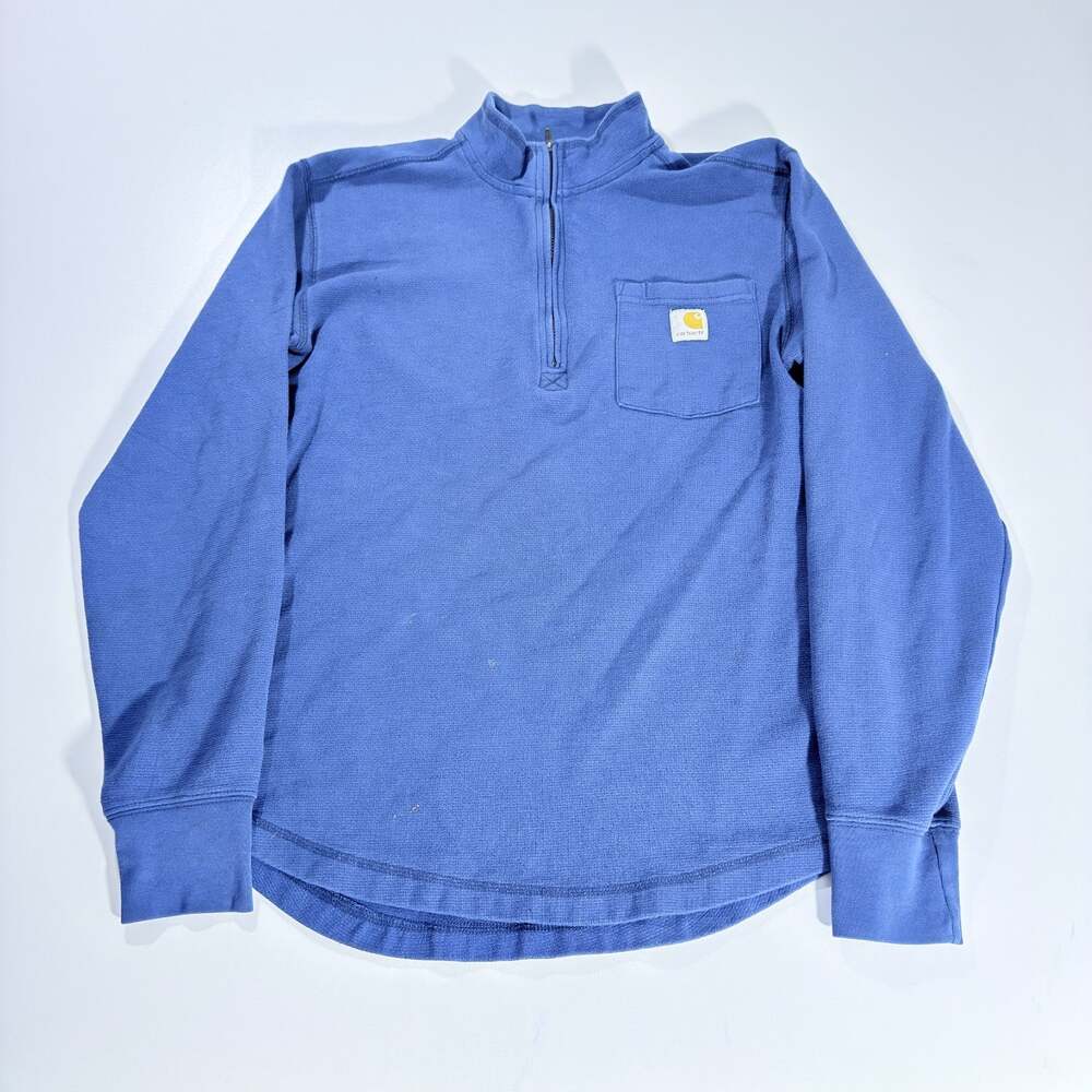 Carhartt Mens Size M Blue 1/4 Zip Pullover Sweatshirt Mock Neck Pocket Fleece